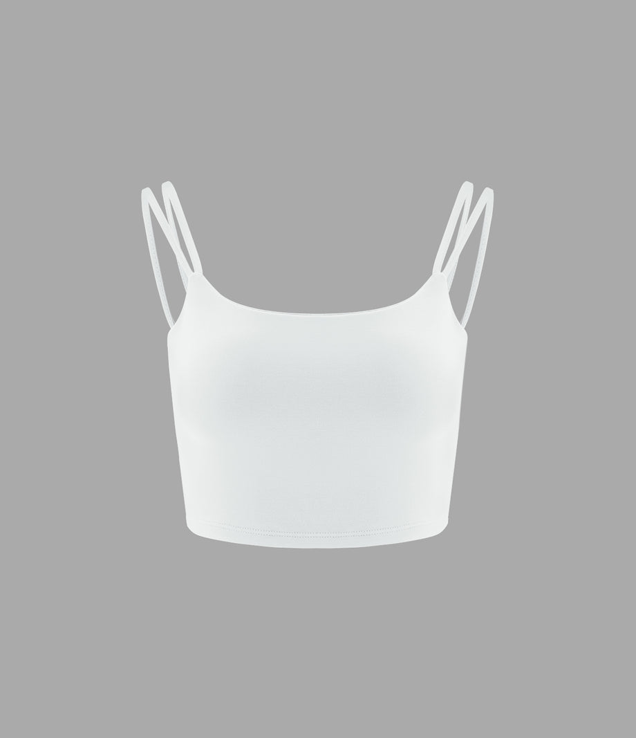 Double Straps Cropped Yoga Tank Top - White