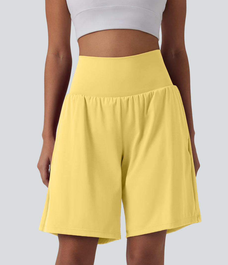 SoftlyZero™ Airy Super High Waisted 2-in-1 Cool Touch Yoga Shorts 9" with Pockets - Goldfinch