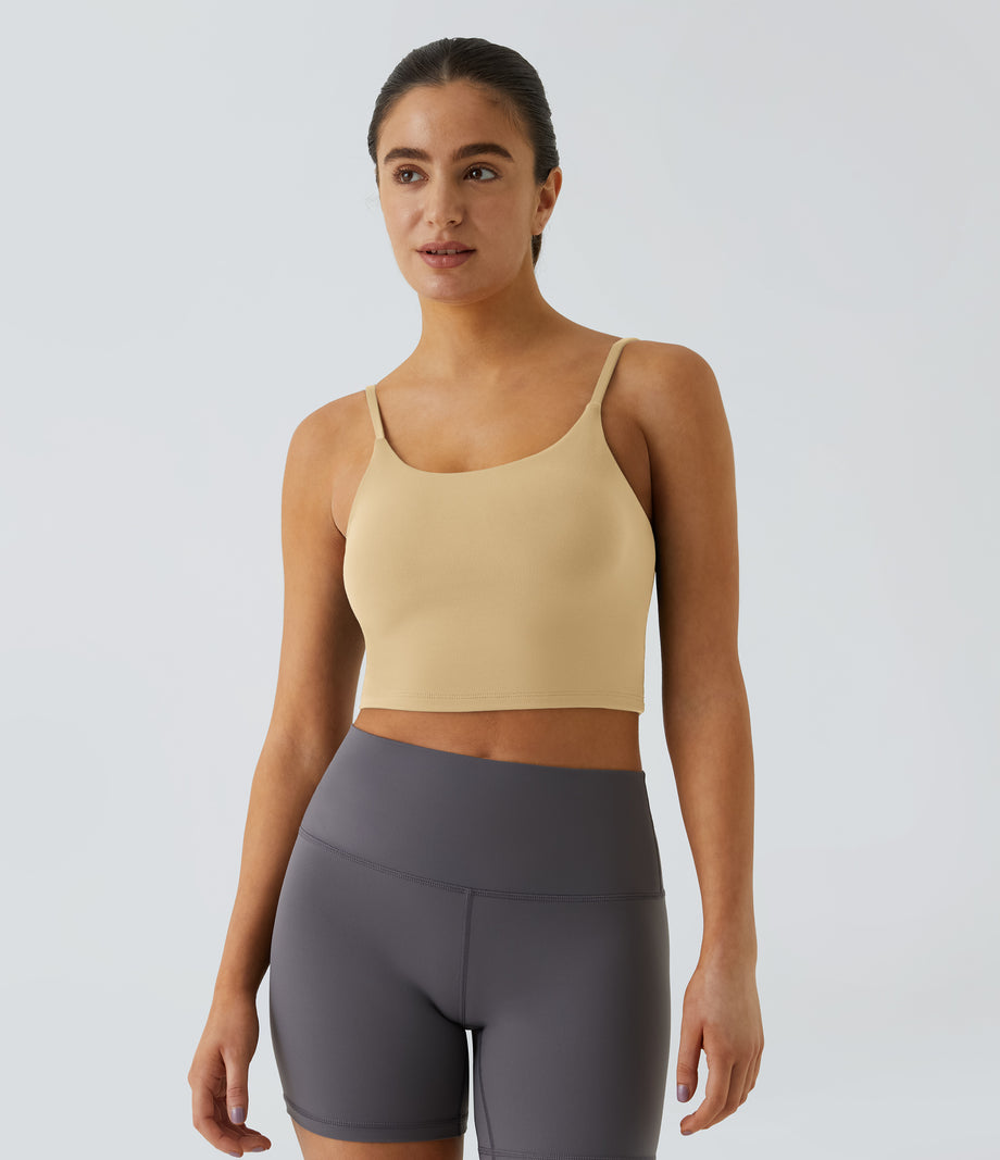 Basic Padded Workout Cropped Low Support Tank Top A-D Cups - Moonstone