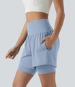 SoftlyZero™ Airy Super High Waisted 2-in-1 Cool Touch Yoga Shorts 7'' with Pockets - Skyway