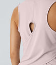 Cut Out Crossover Hem Solid Yoga Tank Top - Pale Lilac