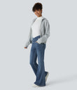 Halara Flex™ High Waisted Crossover Pocket Washed Casual Flare Jeans - Frost Blue Denim