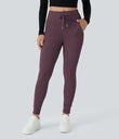 SoftlyZero™ Plush High Waisted Drawstring Pocket Plain Full Length Joggers - Dusky Evening purple