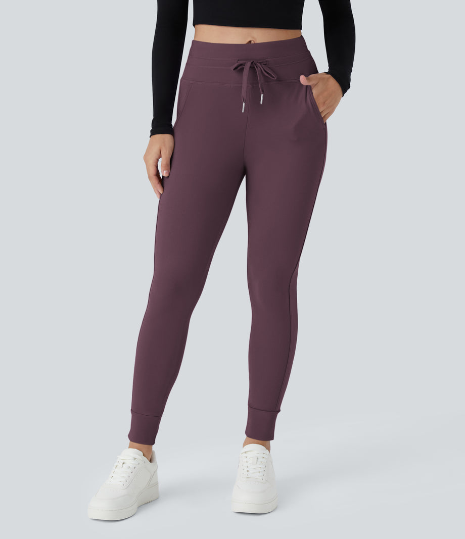 SoftlyZero™ Plush High Waisted Drawstring Pocket Plain Full Length Joggers - Dusky Evening purple