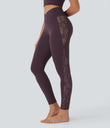SoftlyZero™ High Waisted Crossover Contrast Lace Pocket Yoga Leggings-UPF50+ - Dusky Evening purple