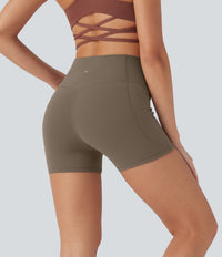 Halara UltraSculpt™ High Waisted Tummy Control Pocket Shaping Training Biker Shorts 3'' - Dawn Brown