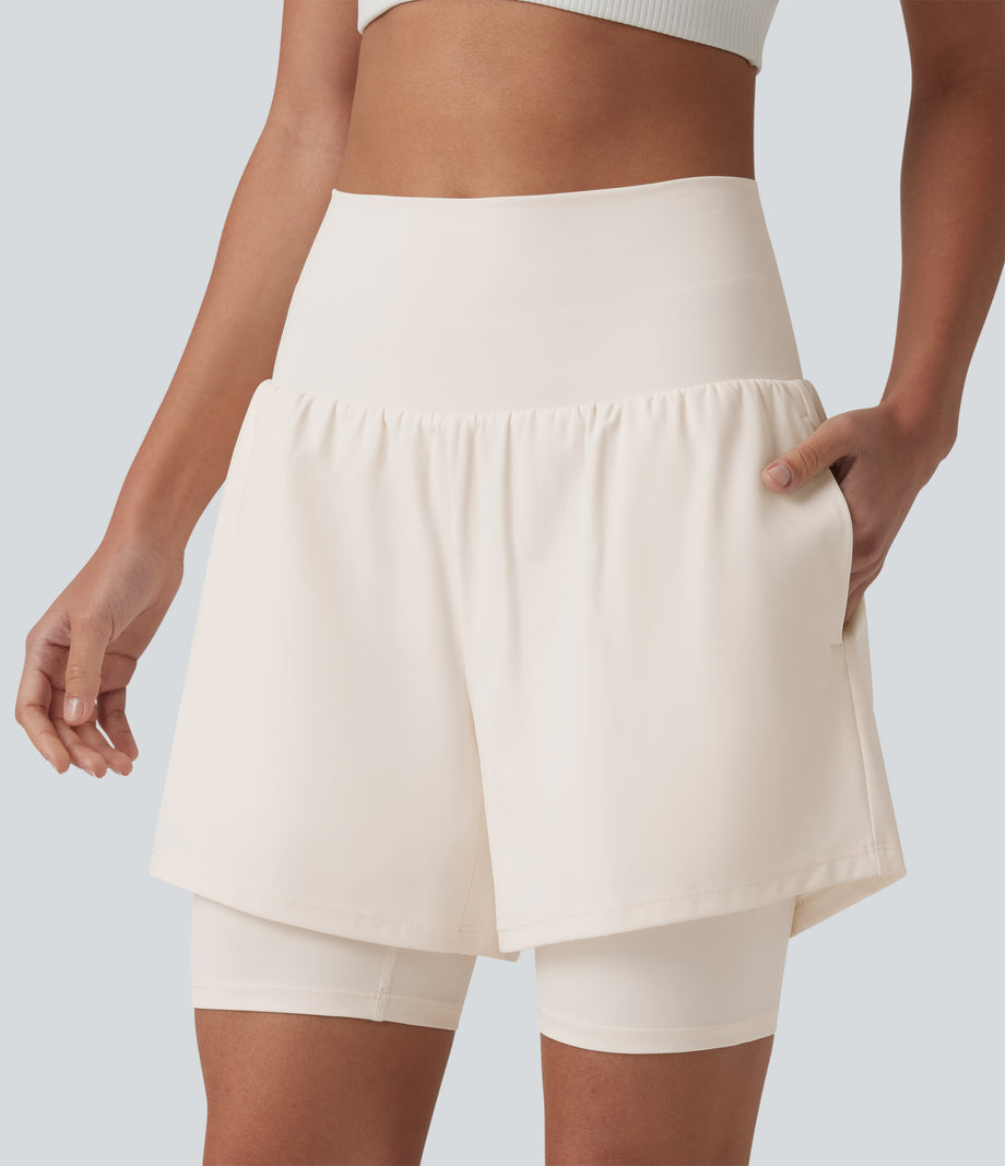 SoftlyZero™ Airy Super High Waisted 2-in-1 Cool Touch Yoga Shorts 7'' with Pockets - Egret