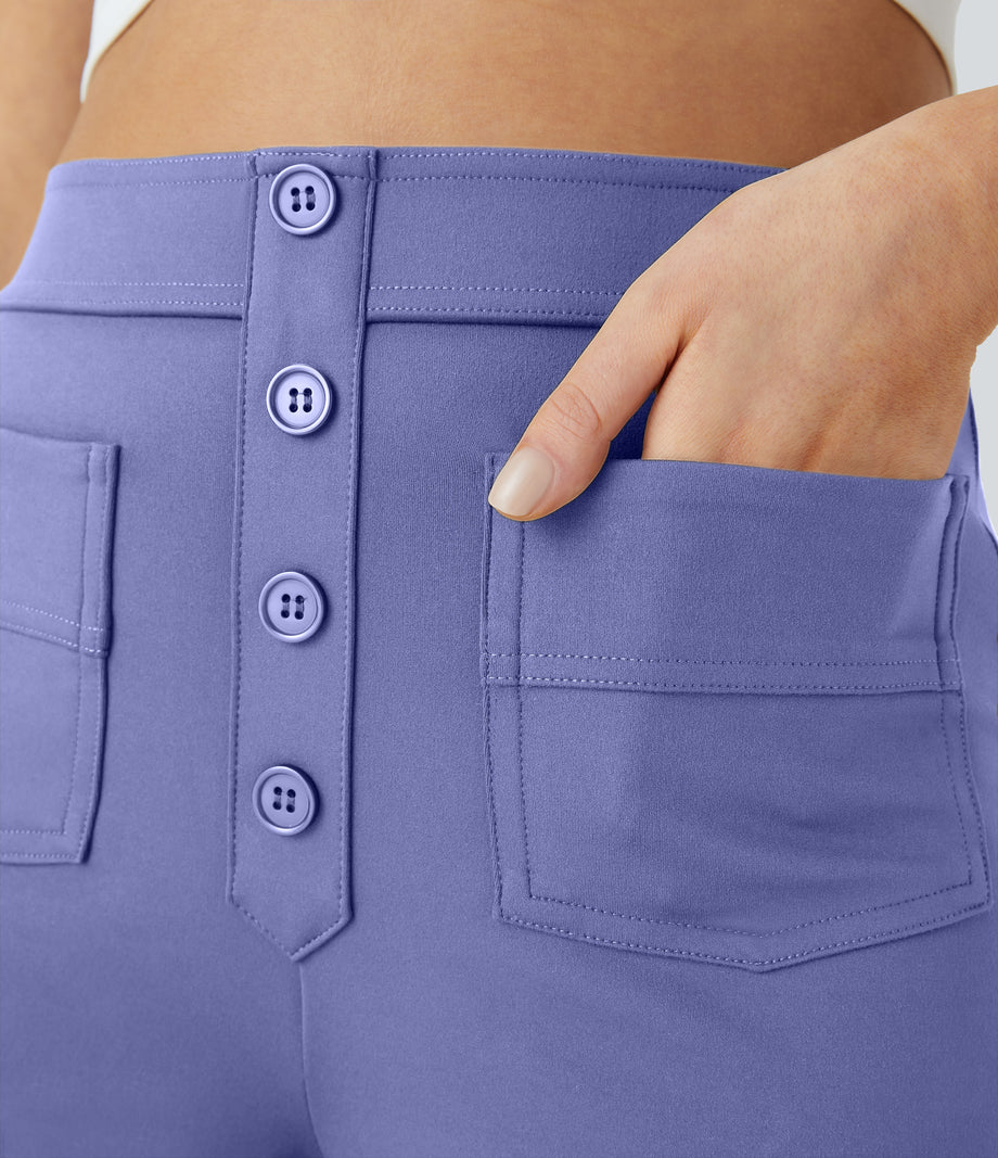 DayStretch High Waisted Pockets Straight Leg Casual Pants - Jacaranda