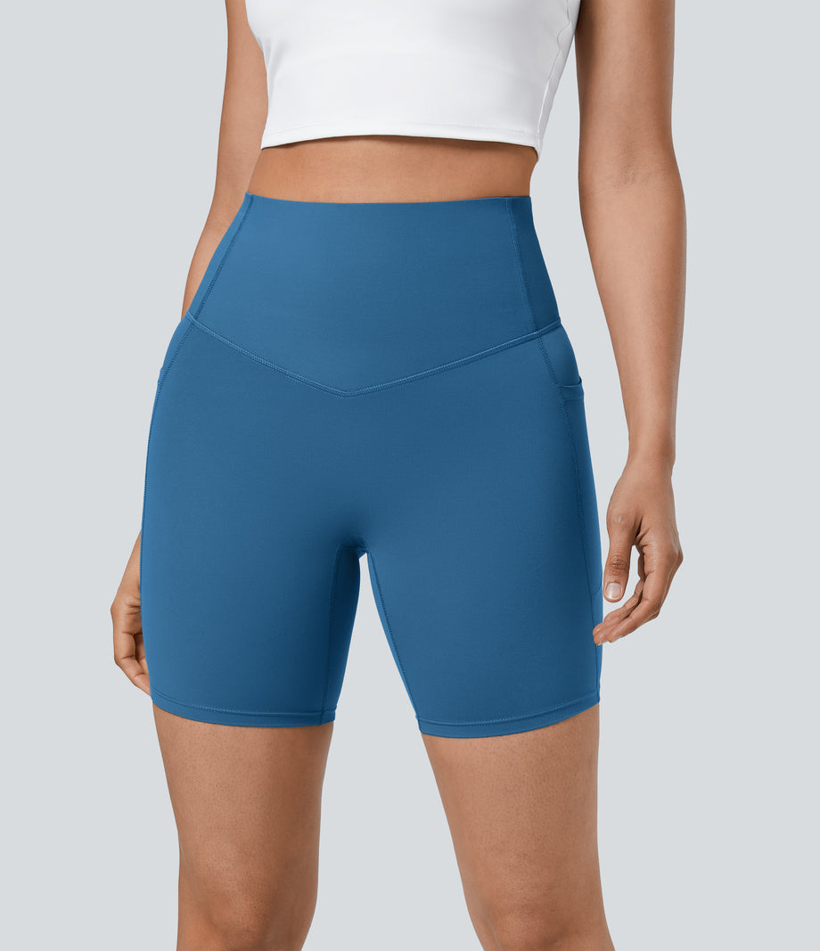 Halara UltraSculpt™ High Waisted Tummy Control Pocket Shaping Training Biker Shorts 7'' - Vallarta Blue