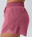 Mid Rise Drawstring Contrast Mesh 2-in-1 Flowy Running Shorts 3'' - Rose Wine