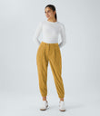 Mid Rise Zipper Pockets Corduroy Casual Joggers - Amber Gold