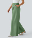 High Waisted Pocket Wide Leg Flowy Solid Palazzo Casual Linen-Feel Pants - Kashmir