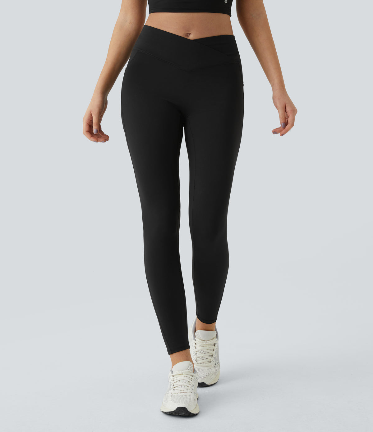 Patitoff™ 2.0 Pet Hair Resistant High Waisted Crossover Side Pocket Yoga Leggings - Black