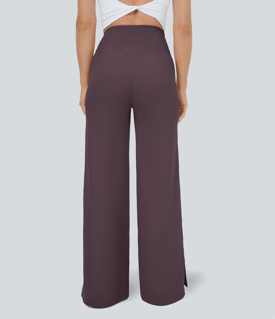 DayStretch Crossover Pocket Hem Wide Leg Yoga Pants-Smile - Dusky Evening purple