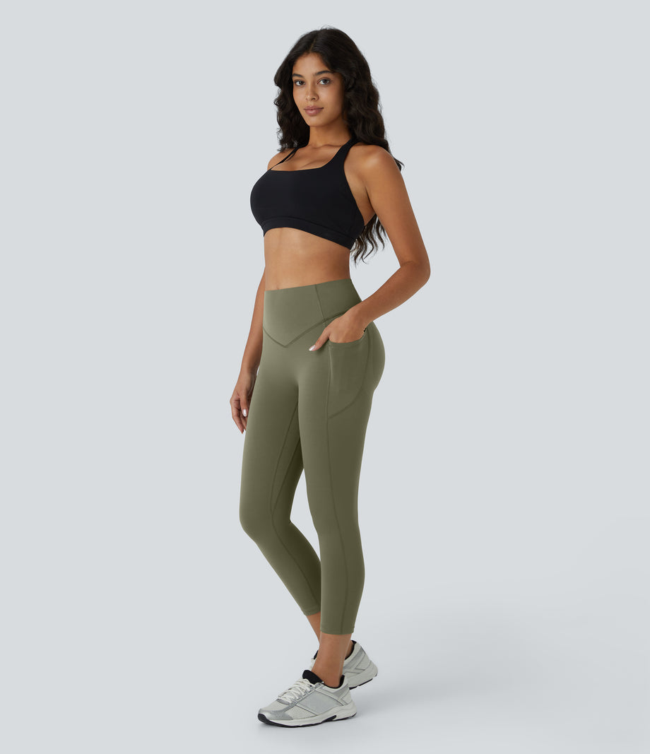 Halara UltraSculpt™ High Waisted Scrunch Butt Lifting Tummy Control Pocket Shaping Capri Training Leggings - Grass Grey Green