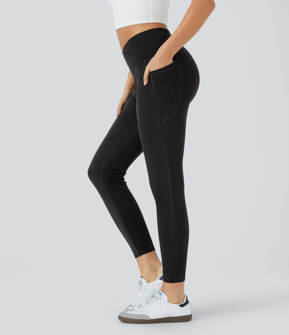 Halara Flex™ Crossover Pocket Washed Denim Work Leggings - Black Denim