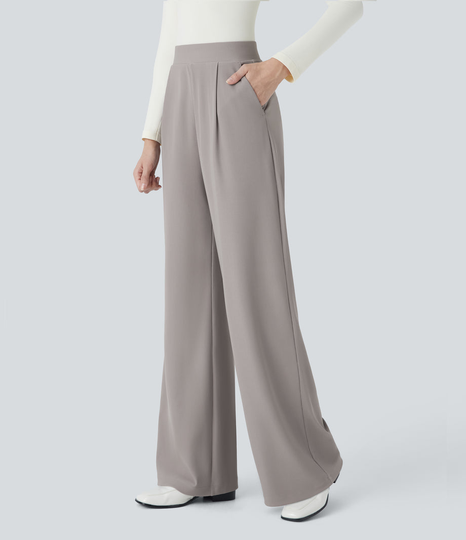 Halara Flex™ High Waisted Body Sculpt Waist-Slimming Pocket Wide Leg Micro Waffle Work Pants - Satellite