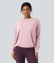 Round Neck Long Sleeve Ruched Yoga Sports Top-UPF50+ - Primrose Pink