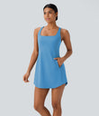 SoftlyZero™ Plush Cut Out Pocket 2-Piece Mini Yoga Active Dress - Bonnie Blue