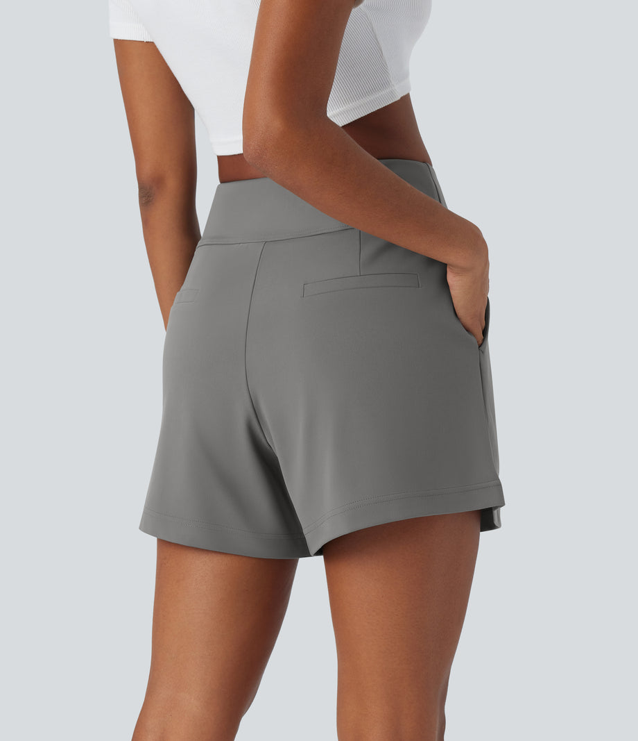 DayStretch High Waisted Work Baggy Shorts 4'' with Pockets - Silent Storm