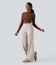 DayStretch High Waisted Tummy Control Wide Leg Baggy Yoga Pants with Pockets - Oat Milk
