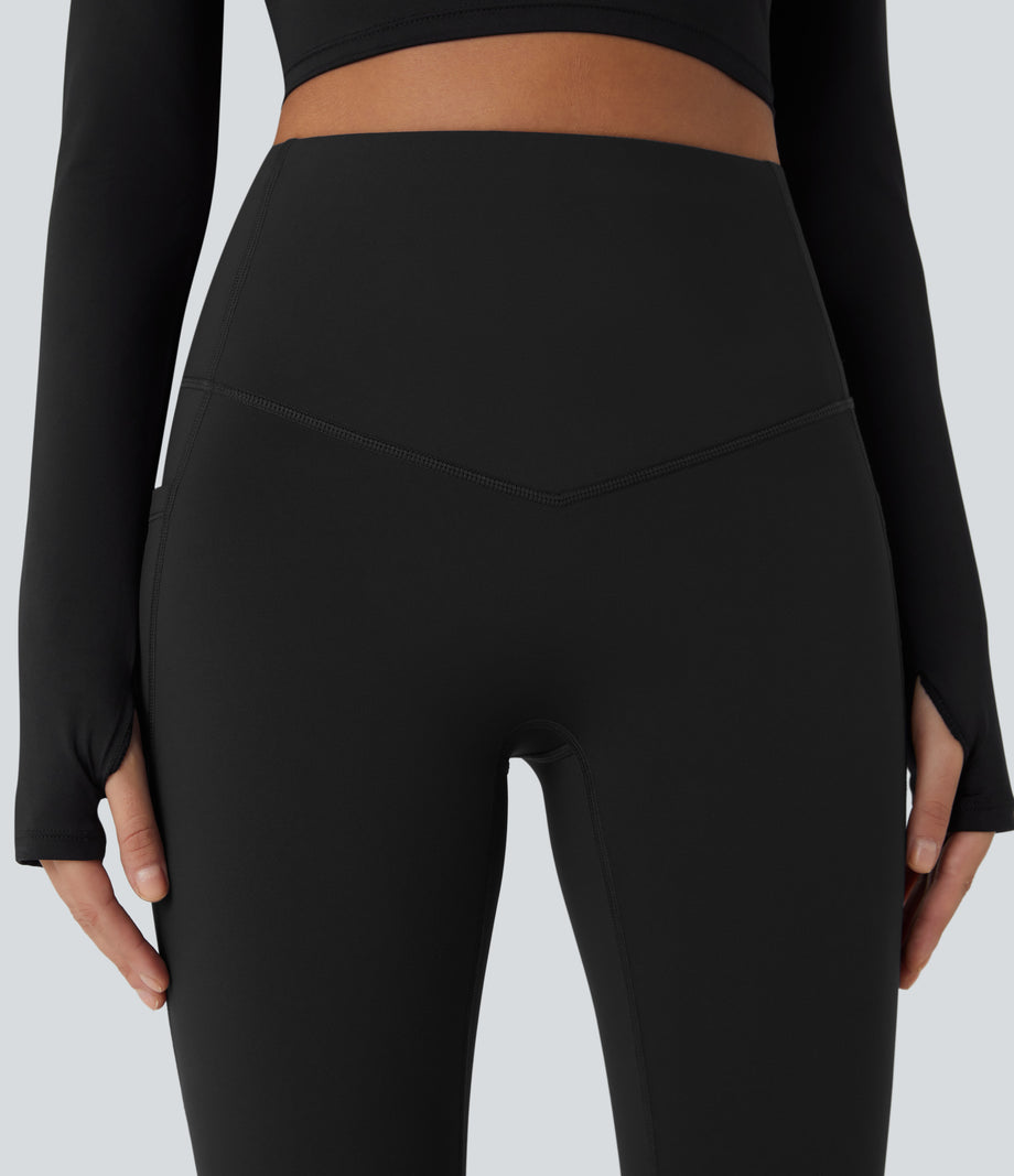 SoftlyZero™ Plush Thermal High Waisted Tummy Control Pocket Workout Leggings - Black