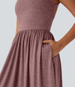 Twisted Backless Split Flowy Maxi Resort Dress with Pockets - Dusk Rose Plum