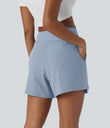 DayStretch High Waisted Work Baggy Shorts 4'' with Pockets - Baby Blue