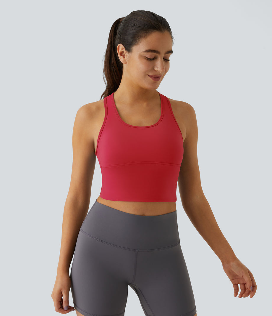 SoftlyZero™ Plush U Neck Racerback Cut Out Cropped Yoga Tank Top - Mars Red