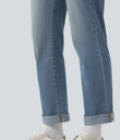 Halara Flex™ High Waisted Rolled Hem Casual Slim Jeans with Pockets - Malibu Blue Denim