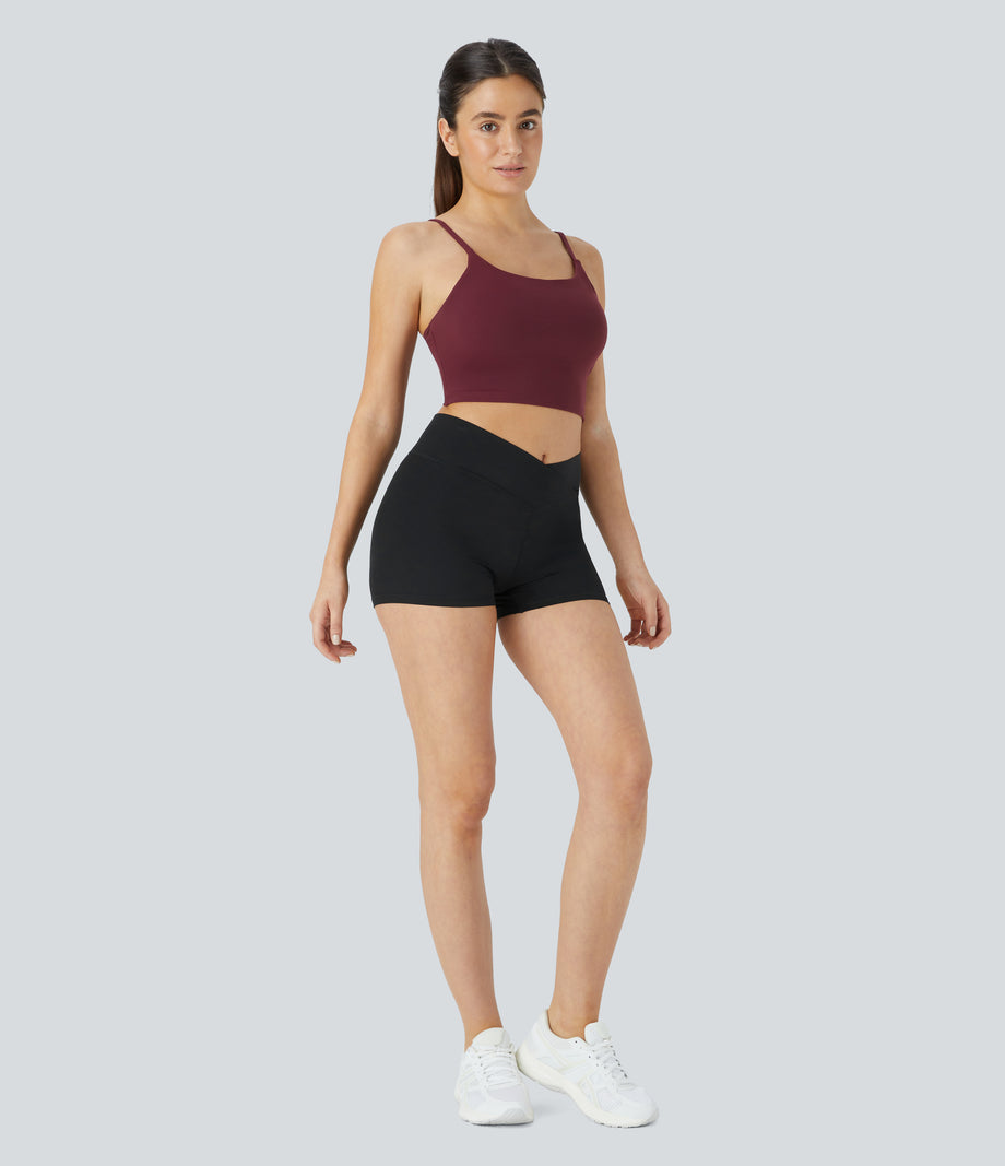 SoftlyZero™ High Waisted Crossover Plain Yoga Biker Shorts 3''-UPF50+ - Black