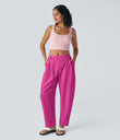 Mid Rise Pocket Barrel Leg Baggy Work Pants - Fuchsia Fedora