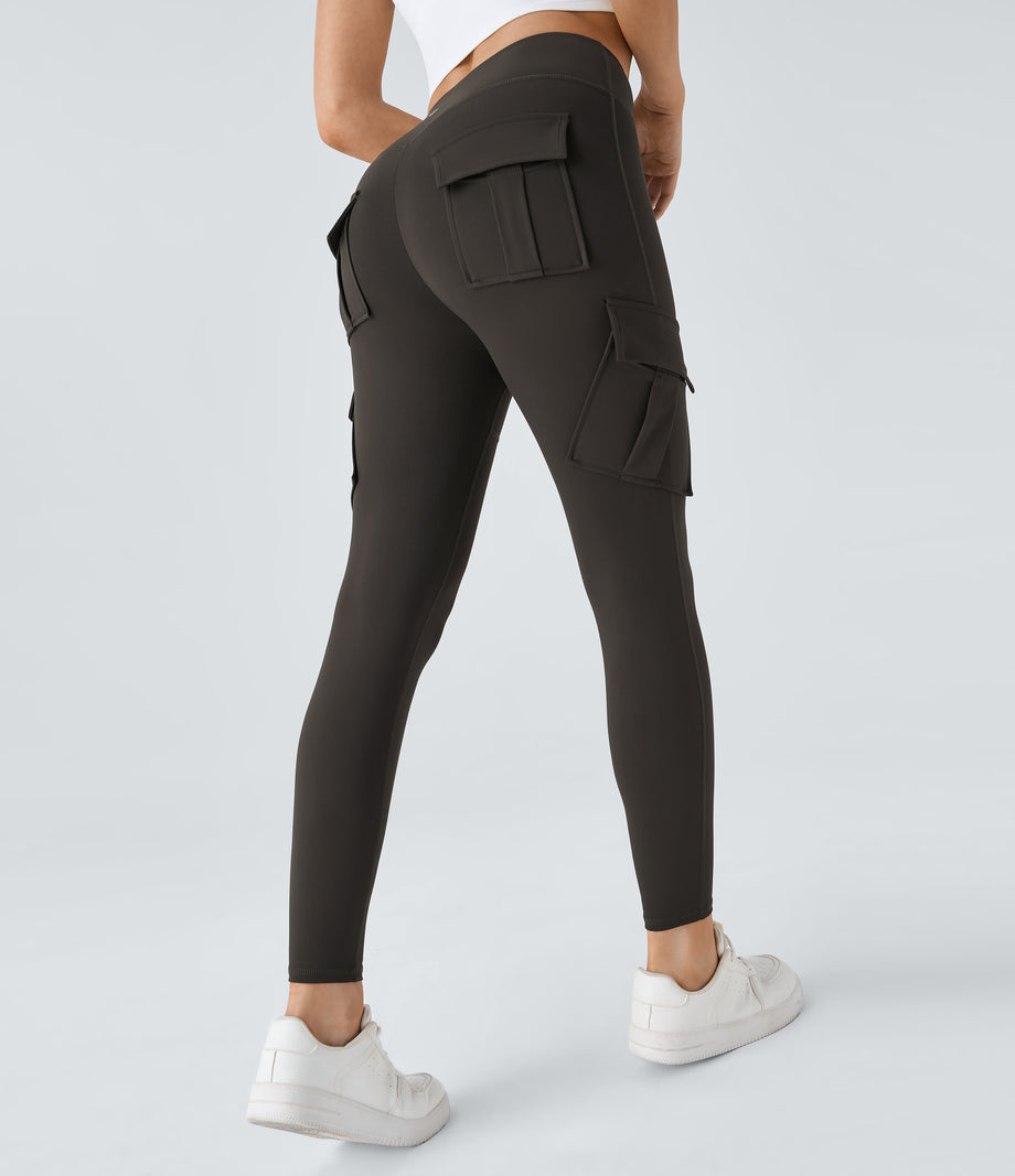 DayStretch High Waisted Cargo Pocket Skinny Yoga Leggings - Hazelnut Black