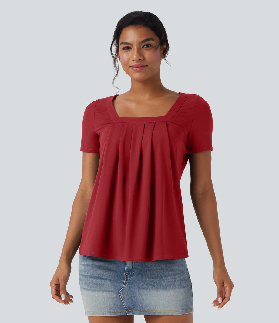 Square Neck Short Sleeve Casual Top - Emboldened