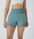 Breezeful™ Super High Waisted Curved Hem 2-in-1 Pocket Quick Dry Yoga Shorts 3.5'' - Mineral Blue