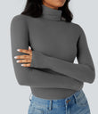 Halara HeatCore Turtleneck Long Sleeve Thumb Hole Casual Warming Top - Steel Gray