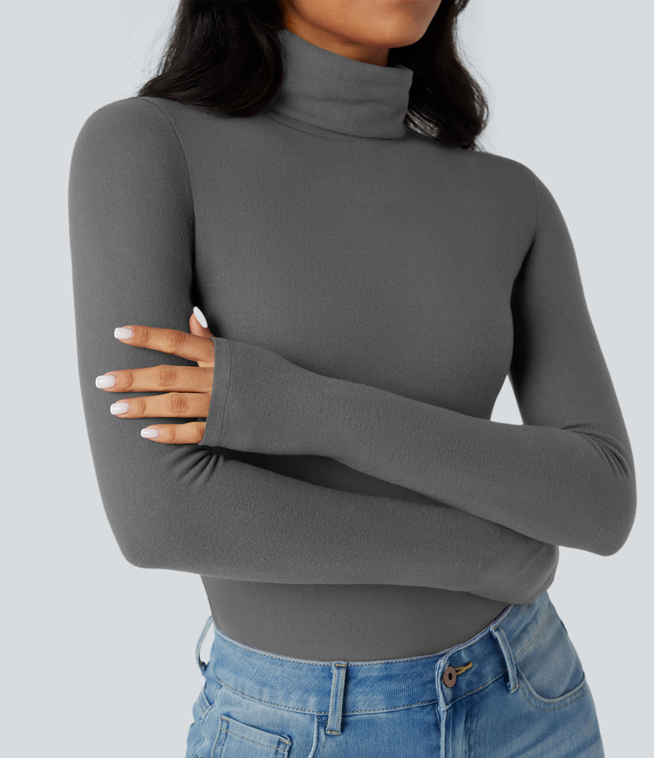 Halara HeatCore Turtleneck Long Sleeve Thumb Hole Casual Warming Top - Steel Gray
