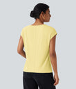 V Neck Short Sleeve Casual T-Shirt - Tender Yellow