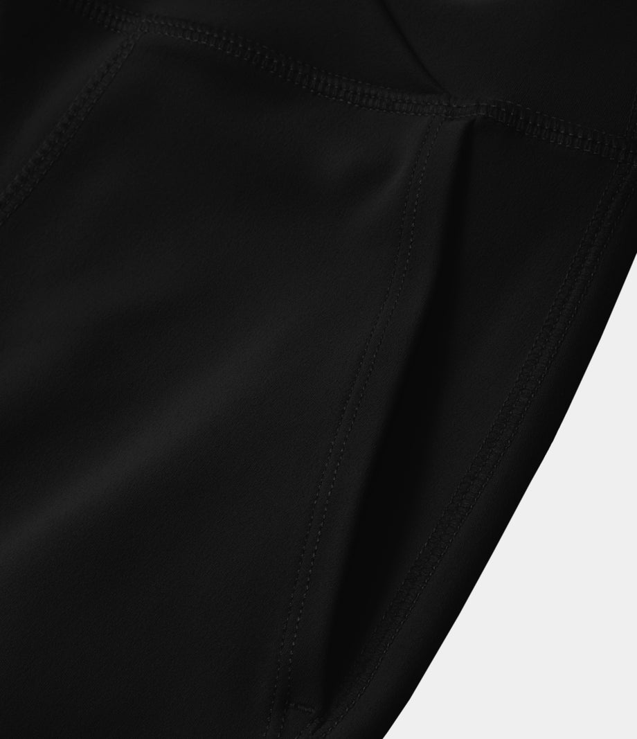 DayStretch Crossover Pocket Hem Wide Leg Yoga Pants-Smile - Black