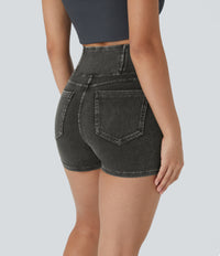 Halara Flex™ High Waisted Crossover Pocket Denim Casual Shorts 3" - Hemp Rope Black Denim