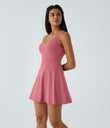 SoftlyZero™ Airy Backless Twisted Flare Low Support Dance Active Dress-Longer Length-Easy Peezy Edition A-D Cups - Begonia Rouge