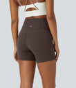 Halara UltraSculpt™ High Waisted Tummy Control Side Pocket Shaping Training Biker Shorts 5'' - Hot Fudge