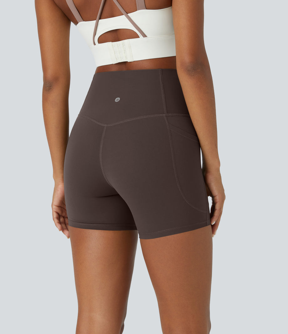 Halara UltraSculpt™ High Waisted Tummy Control Side Pocket Shaping Training Biker Shorts 5'' - Hot Fudge