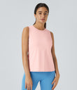 Cut Out Crossover Hem Solid Yoga Tank Top - Icy Pink