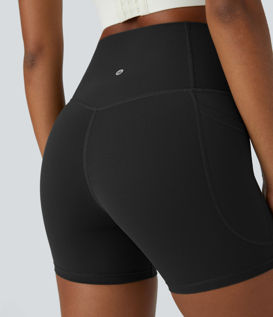 Halara UltraSculpt™ High Waisted Tummy Control Side Pocket Shaping Training Biker Shorts 5'' - Black