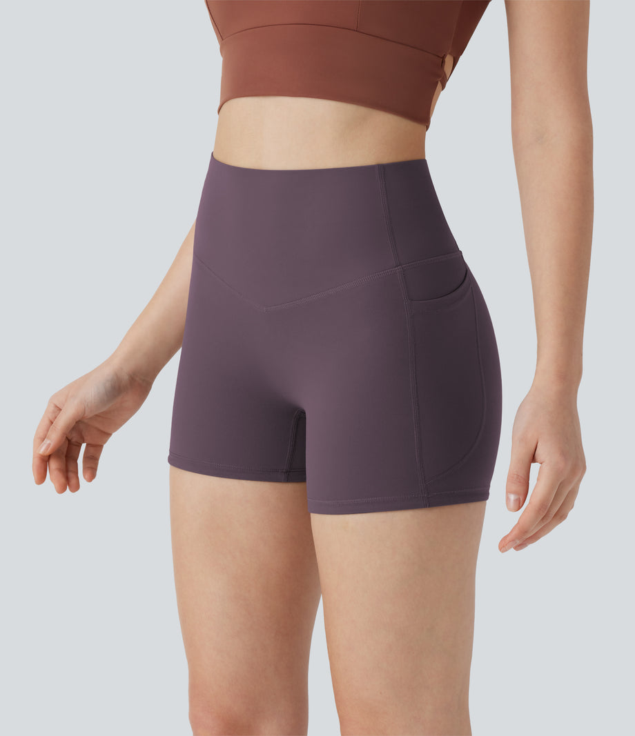 Halara UltraSculpt™ High Waisted Tummy Control Pocket Shaping Training Biker Shorts 3'' - Night's Purple