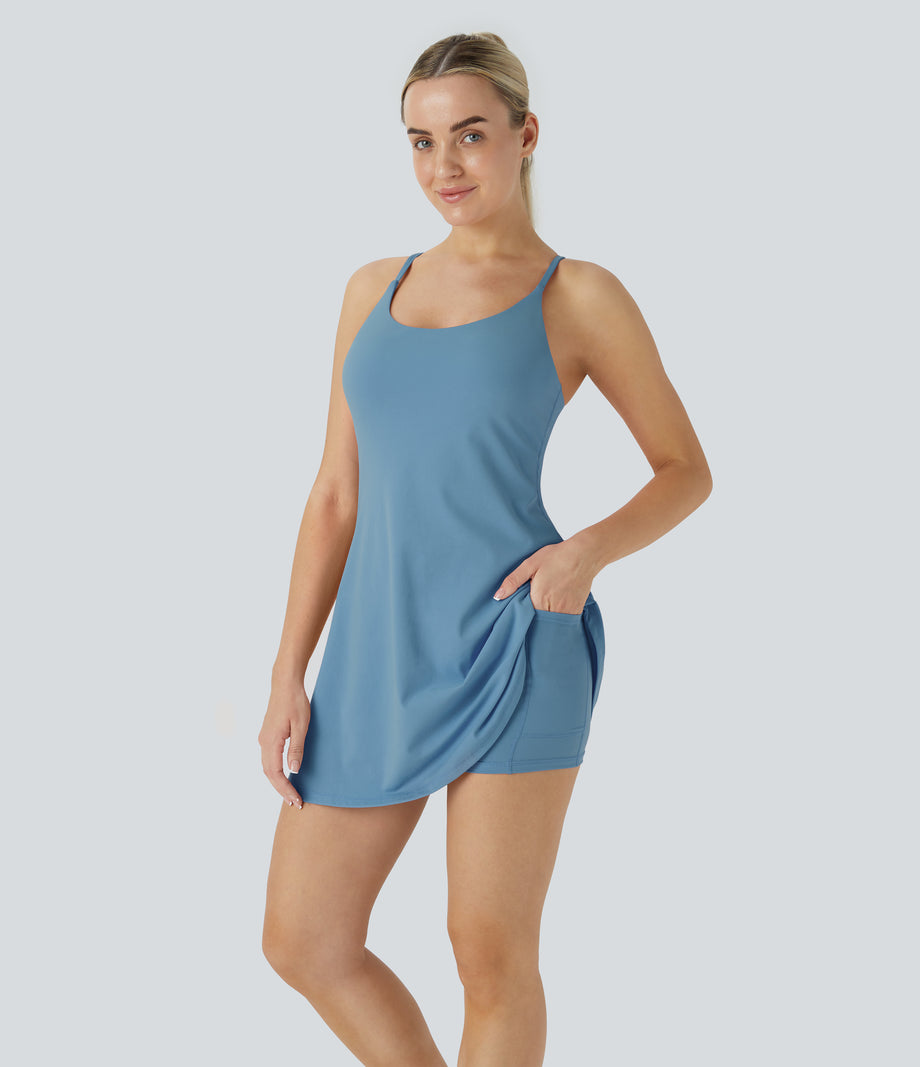 SoftlyZero™ Plush Backless Active Dress - Warm Mid Blue
