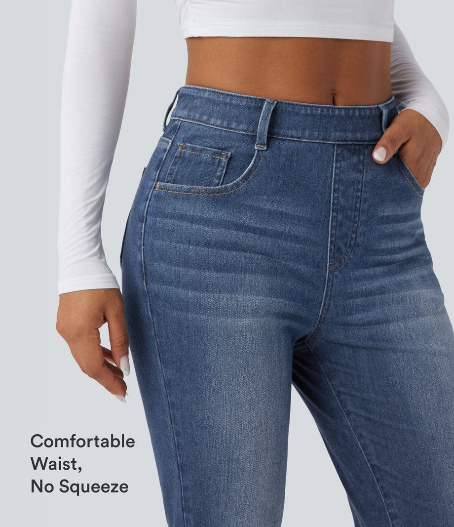 Halara Flex™ High Waisted Rolled Hem Casual Slim Jeans with Pockets - Estate Blue Denim