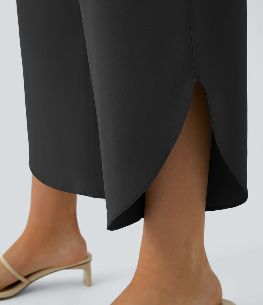 Breezeful™ High Waisted Crossover Quick Dry Resort Pants with Pockets - Black