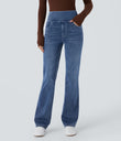 Halara Flex™ High Waisted Pockets Washed Casual Bootcut Jeans - Royal Blue Denim
